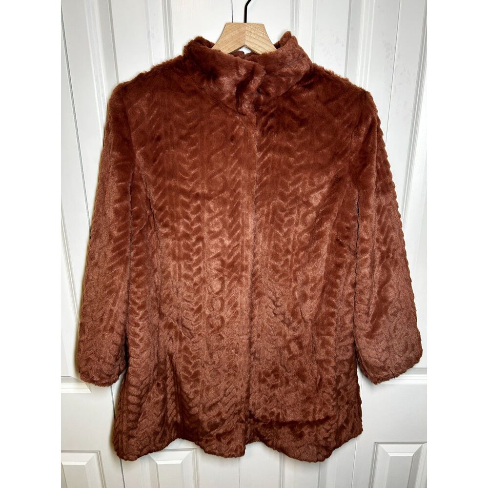 Dennis by Dennis Basso Mauve Pink Sculpted Faux Fur Coat Jacket Size L